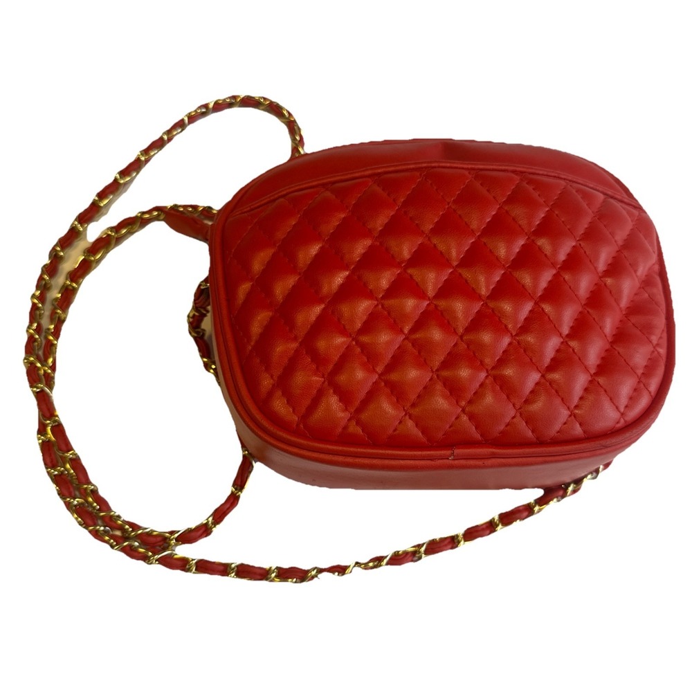 Small Red Quilted Crossbody Purseβ With Braided Gold Tone Chain 9" x 7" x 2 1/2